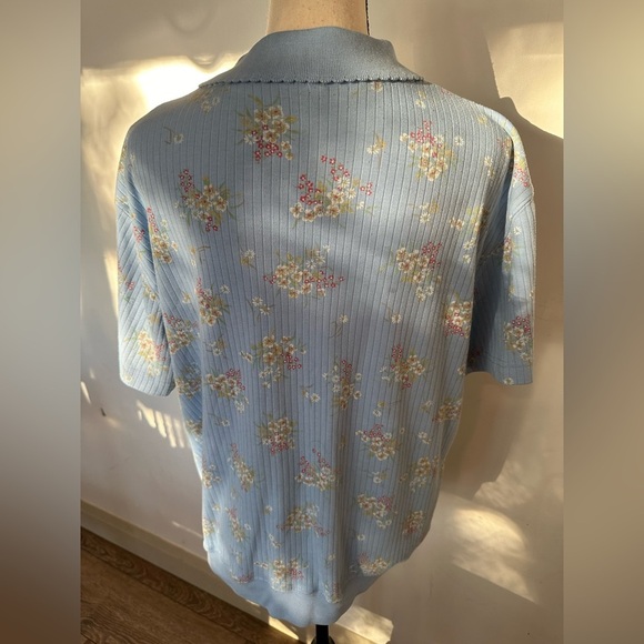 Bobbie Brooks 2 shirts blue and green floral collared vintage cotton tops SZ L - Picture 3 of 8